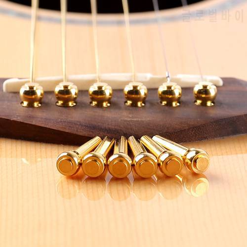 6 pcs/lot Guitar Strings Nail Metal Acoustic Guitar Bridge Pins Solid Copper Brass Guitar Strings Fixed Cone String Pins