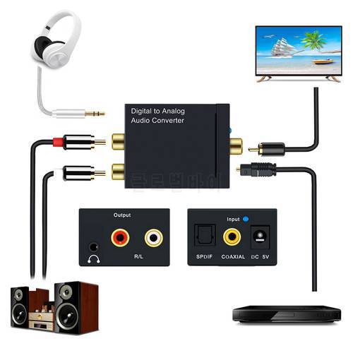 Digital Audio Adapter Coaxial Optical Fiber Toslink to Analog L/R RCA To 3.5 Jack Audio Converter Digital SPDIF Stereo splitter