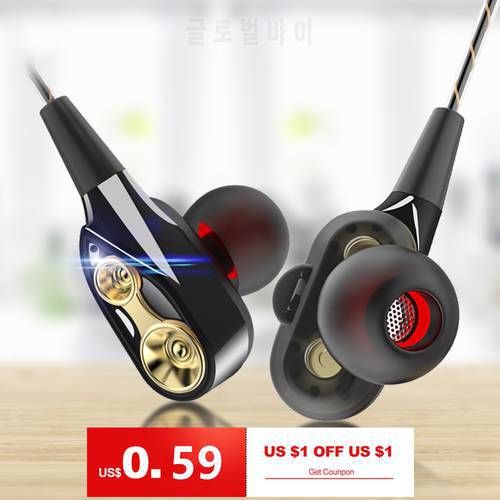 Dual Drive Stereo Wired Earphone In-ear Headset Earbuds Bass Earphones For iPhone Samsung Huawei Xiaomi 3.5mm Earphones With Mic
