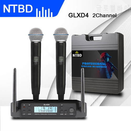 NTBD Stage Performance Home KTV Party Show Rap GLXD4 Professional Dual Wireless Microphone System Dynamic 2 Channel 2 Handheld