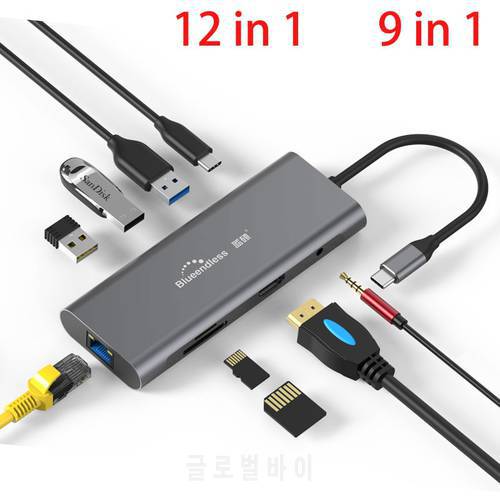 Blueendless Multi ports USB 3.0 HDMI VGA RJ45 Adapter Type C 3.1 usb c Splitter hub for MacBook Pro hub Laptop docking station
