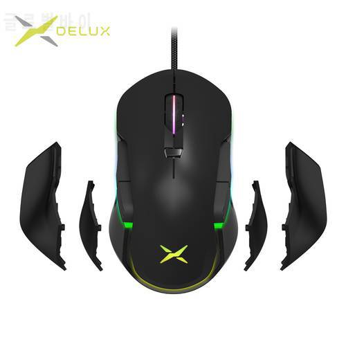 Delux M627S PMW3389 sensor Wired Gaming Mouse 8 Buttons 16000 DPI RGB Backlight Optical Left and Right hand Mice DIY Side Wings