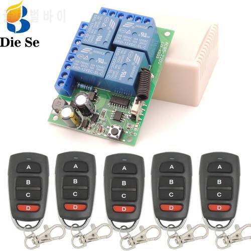 433MHz Universal Wireless Remote AC 220V 4CH rf Relay and Transmitter Remote Garage/LED/Light/Fan/Home appliance Control switch