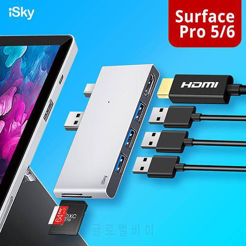 iSky for Microsoft Surface USB Hub Pro5 Pro6 Pro2017 USB Expansion HDMI-compatible SDTF Mini DP External USB Surface Pro 34567