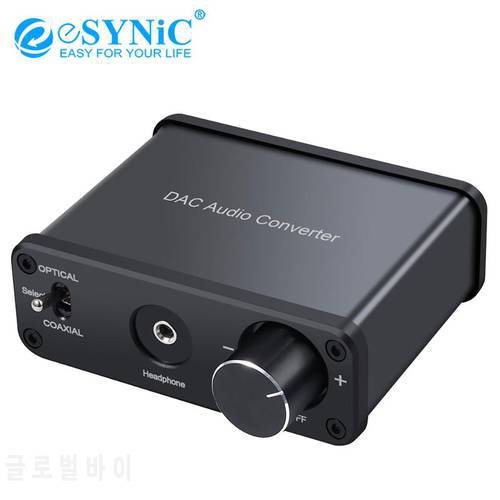 eSYNiC 192kHz DAC Converter Support Volume Adjustment Digital Coaxial Toslink to Analog Stereo L/R RCA 3.5mm Audio Adapter