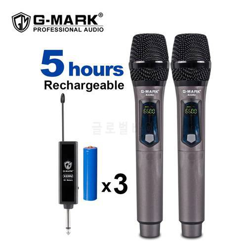 Wireless Microphone G-MARK X220U UHF Recording Karaoke Mic With Rechargeable Lithium Battery Receiver Work 5 Hours For Speaker