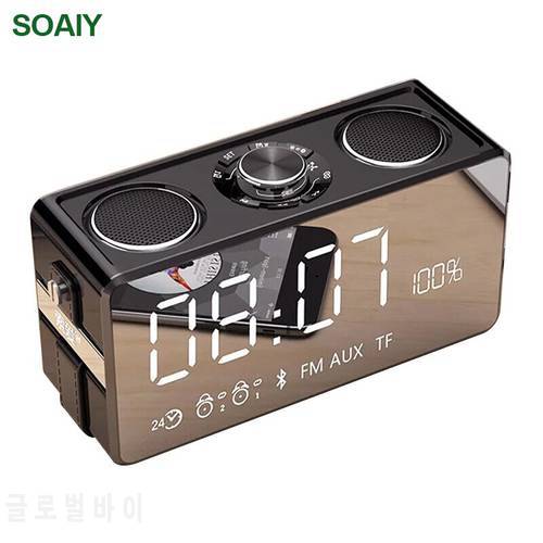 SOAIY S18 Wireless Bluetooth FM Speakers Music Stereo Bass Outdoor Car Clock LED Support TF Mirror Portable Mini Subwoofer