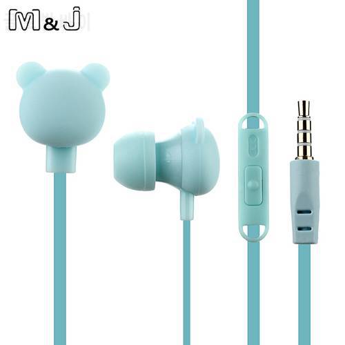 M&J Cartoon Cute Earphone 3.5mm In Ear Wired Headset With Mic Remote Bear For iPhone Samsung Huawei xiaomi Birthday Gift