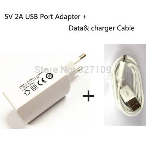 White EU Plug Wall Charger Power Adapter 5V 2A USB Port + Data & Charger Cable For Huawei Ascend P6 P7 Honor 3C 3X 6 Plus Mate 7