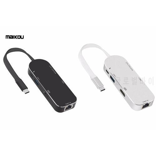 Maikou 7 in 1 USB-C HUB HDMI Gigabit Ethernet USB 3.1 Type-C Hub with Micro SD Card Reader Type-C PD for Macbook Pro Air