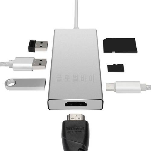7 in 1 USB - C USB 3.1 Type C to HDMI 4K + 3 Ports USB 3.0 Hub TF/ SD Card Reader + Type C PD Charging Adapter for Macbook Pro