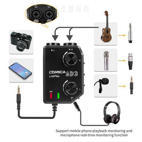 COMICA AD3 XLR/3.5mm/6.35mm Microphone Audio Preamp Mixer/Adapter/Guitar Interface for DSLR Cannon Nikon Camera iPhone Android
