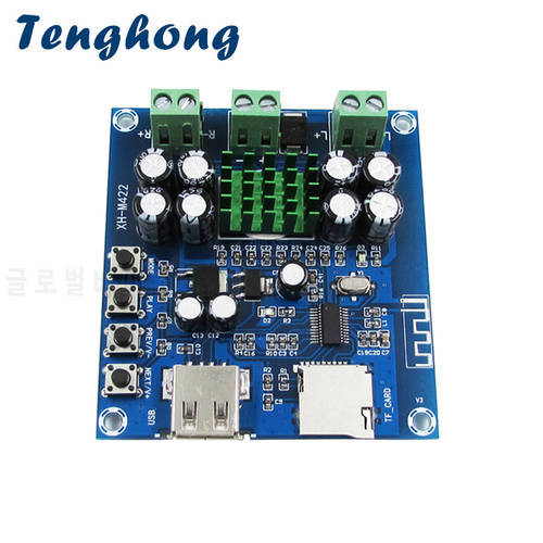 Tenghong TPA3116D2 Bluetooth Amplifier Board 50W+50W Dual Channel Power Audio Sound Amplifiers Support TF Card U Disk DC12-24V