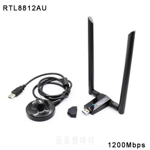 RTL8812AU 1200Mbps Wifi Receiver USB3.0 Wireless Network Card Dual Band 2.4G&5.8G 5dBi Wifi Antenna Adapter for Desktop Laptop