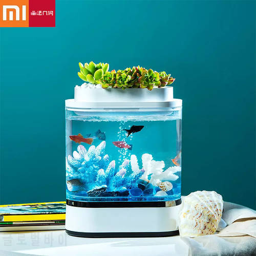 version Geometry Mini Lazy Fish Tank USB Charging Self-cleaning Small Water Garden Tank Aquarium with 7 Colors LED Light