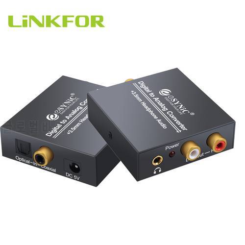 LiNKFOR Digital to Analog Analogue Audio Converter DAC Adapter 96Khz 24-bit S/PDIF Optical Toslink Coaxial to Analog RCA 3.5mm