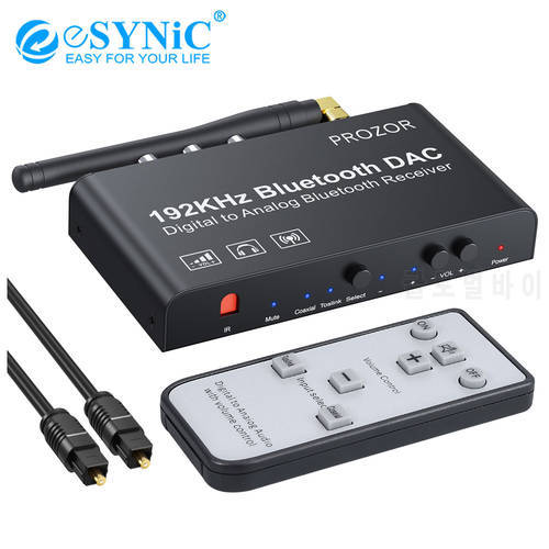eSYNiC Bluetooth-compatible 192k DAC Coaxial Optical to Analog Stereo L/R RCA 3.5mm Audio Digital to Analog Converter For PC TV
