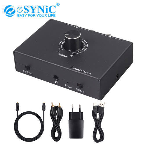 eSYNiC DAC Coaxial Toslink to L/R AUX Converter with Coaxial Line Support 24-bit S/PDIF Audio Adapter for Professional Audio