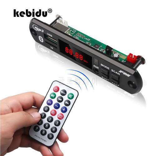 kebidu 5V 12V Car Bluetooth MP3 WMA USB/SD/FM/AUX Decoder Board Plate Audio Module Automobile Car MP3 Speaker Color screen