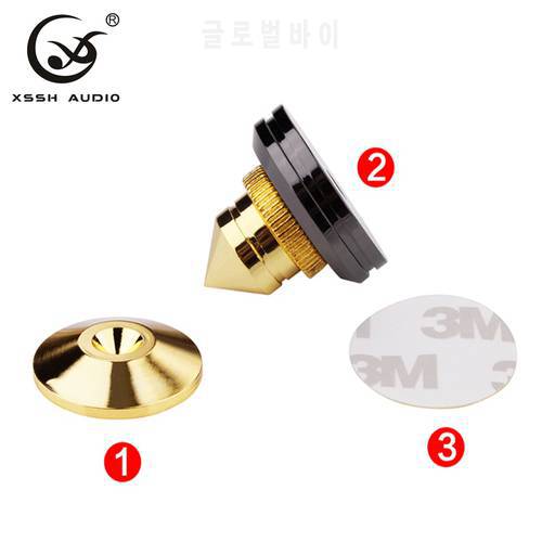XSSH 8pcs Solid Steel Speaker Spike Isolation Feet Brass Cone CD Amplifier Stand HIFI audio