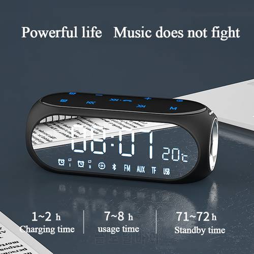 SOAIY S69 Wireless Speaker Bluetooth 6D Stereo Bass Outdoor Car Clock LED FM Radio Support TF Portable Mini Mirror Subwoofer