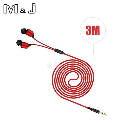 M&J 3M Earphone Monitor Headphones With Long Wire 3.5mm Gilded HiFi Stereo Universal Auricular For iPhone 6S Xiaomi Computer