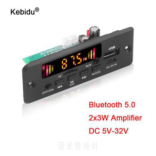 kebidu Hands-free MP3 Player Decoder Board 5-32V Bluetooth 5.0 6W Amplifier Car FM Radio Module Support FM TF USB AUX Recorders