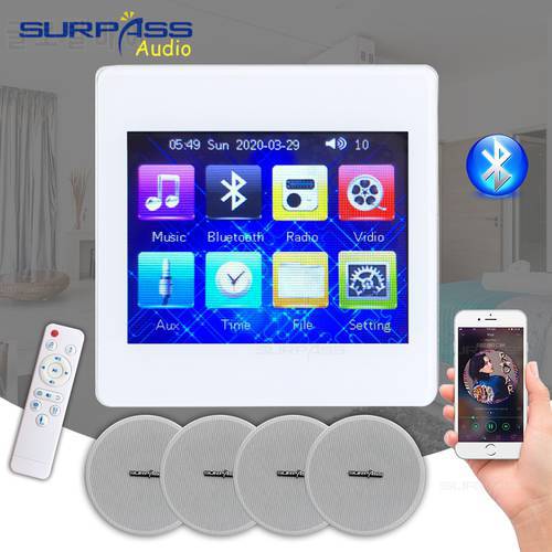 Background Music System Indoor Music Player Full Set Touch Screen Mini Wall Amplifier Combo With 4inch Coxial Ceiling Speaker