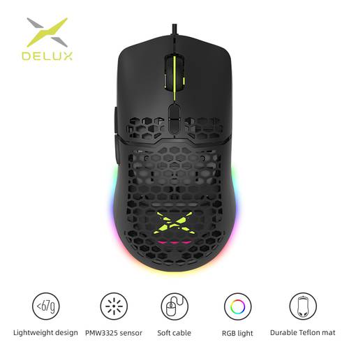 Delux M700A Lightweight RGB Gaming Mouse 67g 7200DPI 1000Hz Ergonomic Mice with Ultra Weave Cable For Computer Gamer