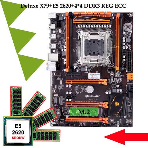 Brand Motherboard with M.2 on Sale HUANANZHI Deluxe X79 Gaming Motherboard with CPU Intel Xeon E5 2620 SROKW RAM 16G(4*4G) RECC