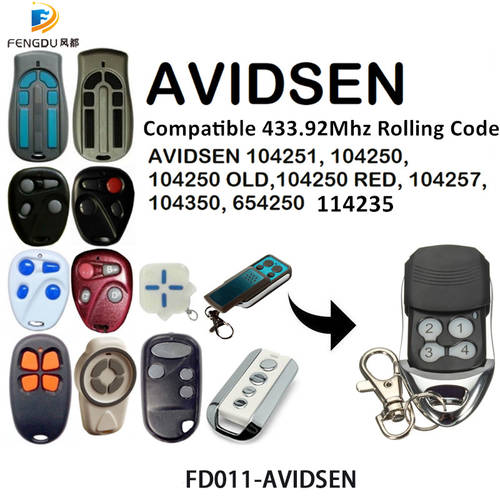 Garage Door 433mhz Rolling code Remote Control Compatible AVIDSEN 104251, 104250, 104250 OLD, 104250 RED, 104257, 104350