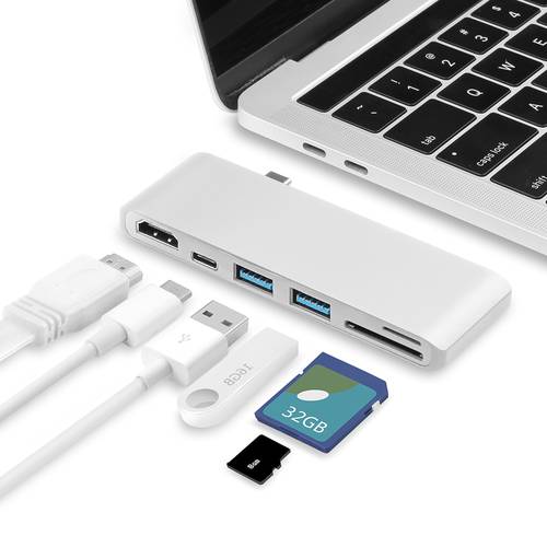 USB-C Hub to HDMI-compatible 4K Type C Hub+2 USB 3.0 Hub Splitter Adapter TF SD Card Reader for MacBook Pro air 13 15 16 inch