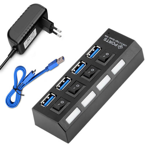 USB HUB 3.0 Multi USB Splitter 4 Port Expander Multiple USB 3 Hab with 2A Power Adapter with Switch Laptop Accessories Splitter
