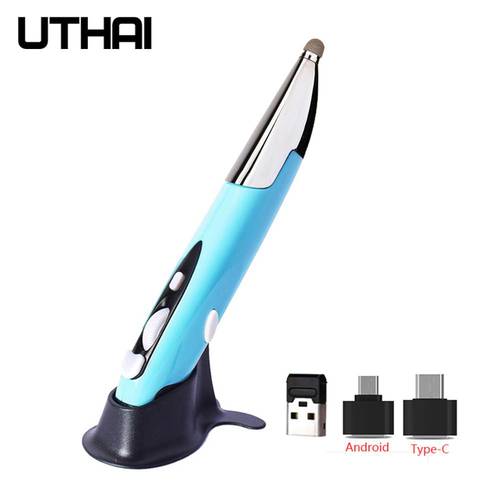 UTHAI DB32 USB capacitive pen _2.4G wireless mouse pen personality creative vertical pen shape computer stylus battery mouse
