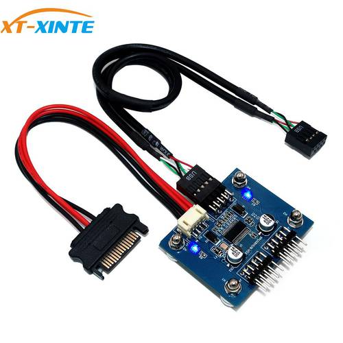 1X2 Motherboard USB 2.0 9pin Header 1 to 2 Extension Hub Splitter Adapter-Converter MB USB 2.0 Male to 2 Male-30CM 9-pin Cable