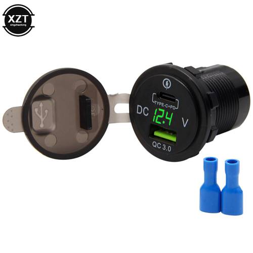 36W Fast PD USB-C Car Charger USB Quick Charge PD QC3.0 Type C Socket W/ LED Digital Voltmeter Universal Power Outlet