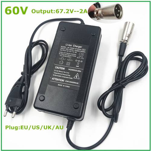 67.2V2A charger 67.2V 2A electric bike lithium battery charger for 60V lithium battery pack XLR Plug 67.2V2A charger