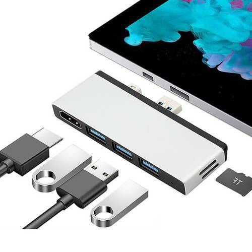 6 in 1 Mini DP Displayport USB 3.0 HUB to 4K 60HZ 30HZ HDMI 3 USB 3.0 Hub 2 TF Card Reader for Microsoft Surface Pro 4/5/6