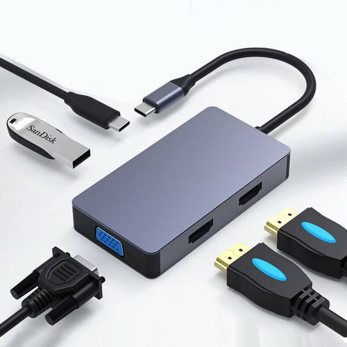 Dual HDMI port USB C hub Type C to 5 port VGA USB3.0 High Speed usb support 6Gbps For MacBook pro Laptop docking station