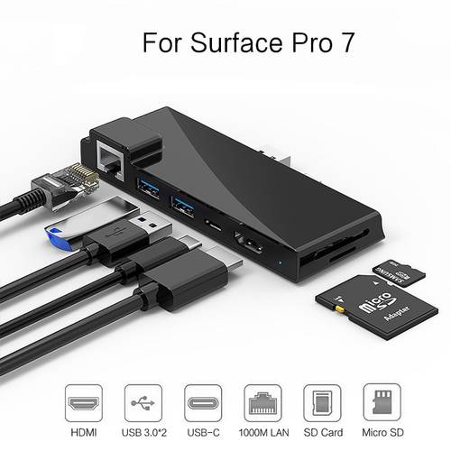USB C Hub For Surface Pro 7 Dock card reader 4K HDMI RJ45 Gigabit Ethernet PD USB-C adapter SD/TF micro SD For Microsoft Pro7