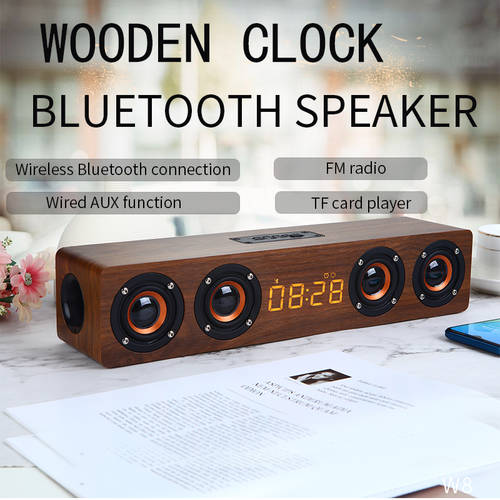 Home Theater Wooden Wireless Bluetooth Speaker Portable Column Alarm Clock FM Radio Subwoofer Soundbar for TV Sound Box AUX USB