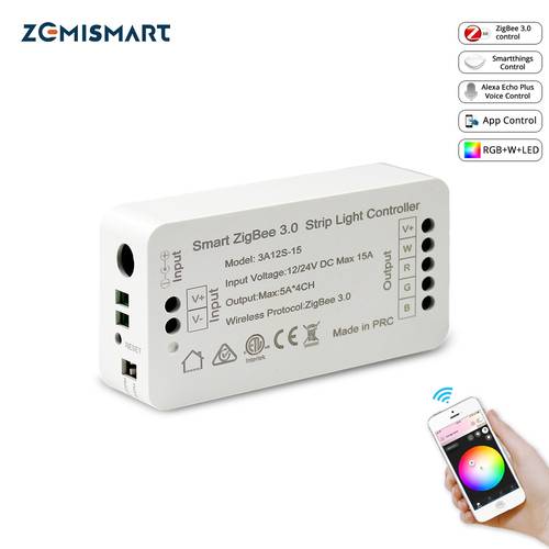 Zemismart Tuya Zigbee 3.0 Smart Strip Light Driver RGB RGBW LED Strip Controller DC12V APP Control Compatible with Smartthings