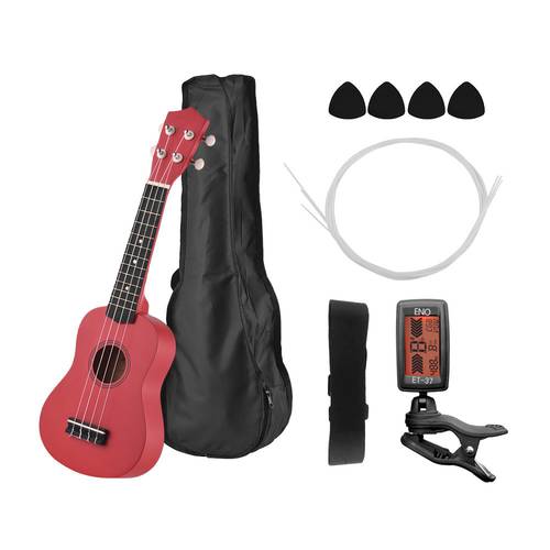 21 inches Ukelele Ukulele Set Basswood Acoustic Soprano Ukulele Guitar 4-String Hawaiian Guitar With Pick Tuner String Strap Bag