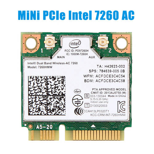 Dual Band Wifi Card Intel 7260 AC 7260HMW Mini PCI-E 2.4G/5Ghz Wlan Wireless Bluetooth 4.0 802.11ac/a/b/g/n With Antenna