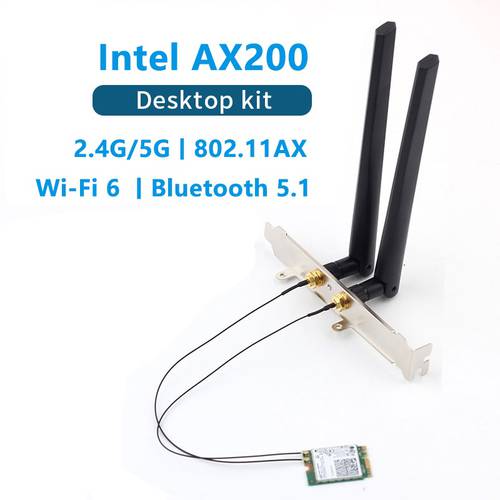 Dual band 3000Mbps Intel AX200 WiFi 6 Card M.2 Desktop Kit 2.4G/5G Bluetooth 5.1 802.11ax AX200NGW Wireless Adapter 10DB Antenna