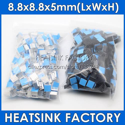 HEATSINK FACTORY 50pcs Aluminum 8.8x8.8x5mm Chip Radiator Cooler w/ Thermal Double Sided Adhesive Tape for IC, 3D Printer A4988