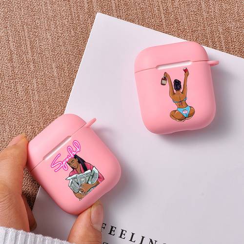 Fashion Black Girl Make Money Protective For Air Pods Case For Airpods 1 2 Wireless Earphone Cases Silicone Pink Luxury Cute
