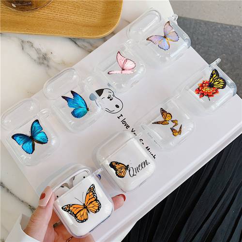 Cute Blue Monarch Pink Butterfly Cases For Airpods 2 1 Case Clear Transparent Silicone Soft TPU Exotic Earphone Cover Box Coque