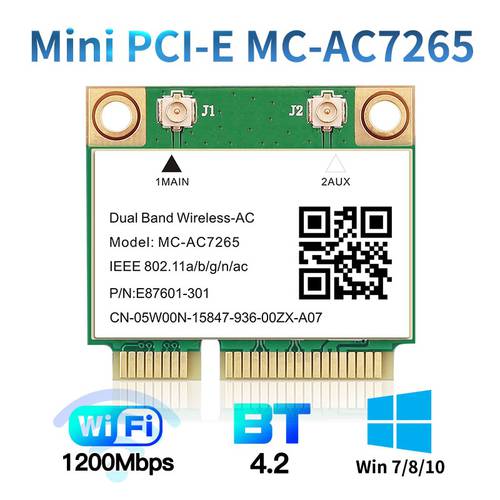 1200Mbps Wireless MC-AC7265 Half Mini PCI-E Wifi Card Bluetooth 4.2 802.11ac Dual Band 2.4G 5Ghz Adapter For Laptop Than 7260HMW