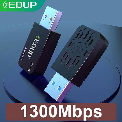 EDUP 1300Mbps Mini WiFi Adapter USB Wireless Network Card Dual Band 2.4G 5G 802.11ac High Headsink Lan Adapter For PC Computer